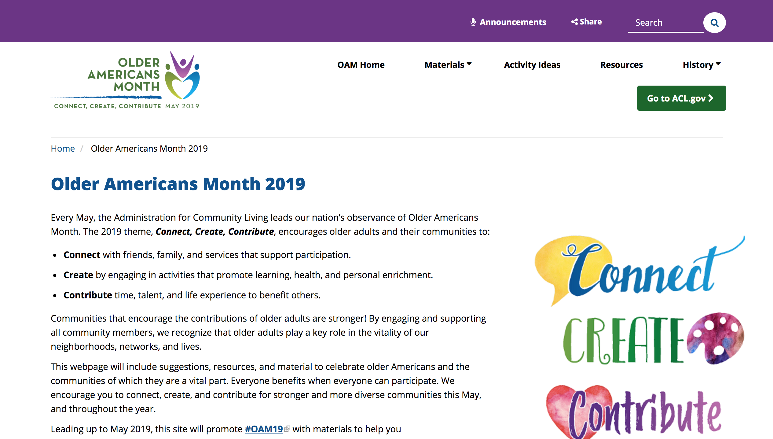 Older Americans Month microsite screenshot